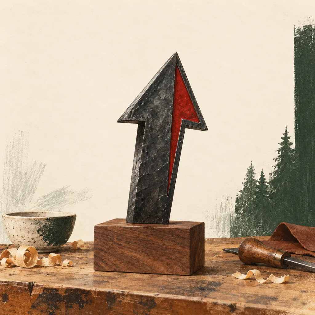 Original Upvote concept illustration of an arrow award and workshop objects