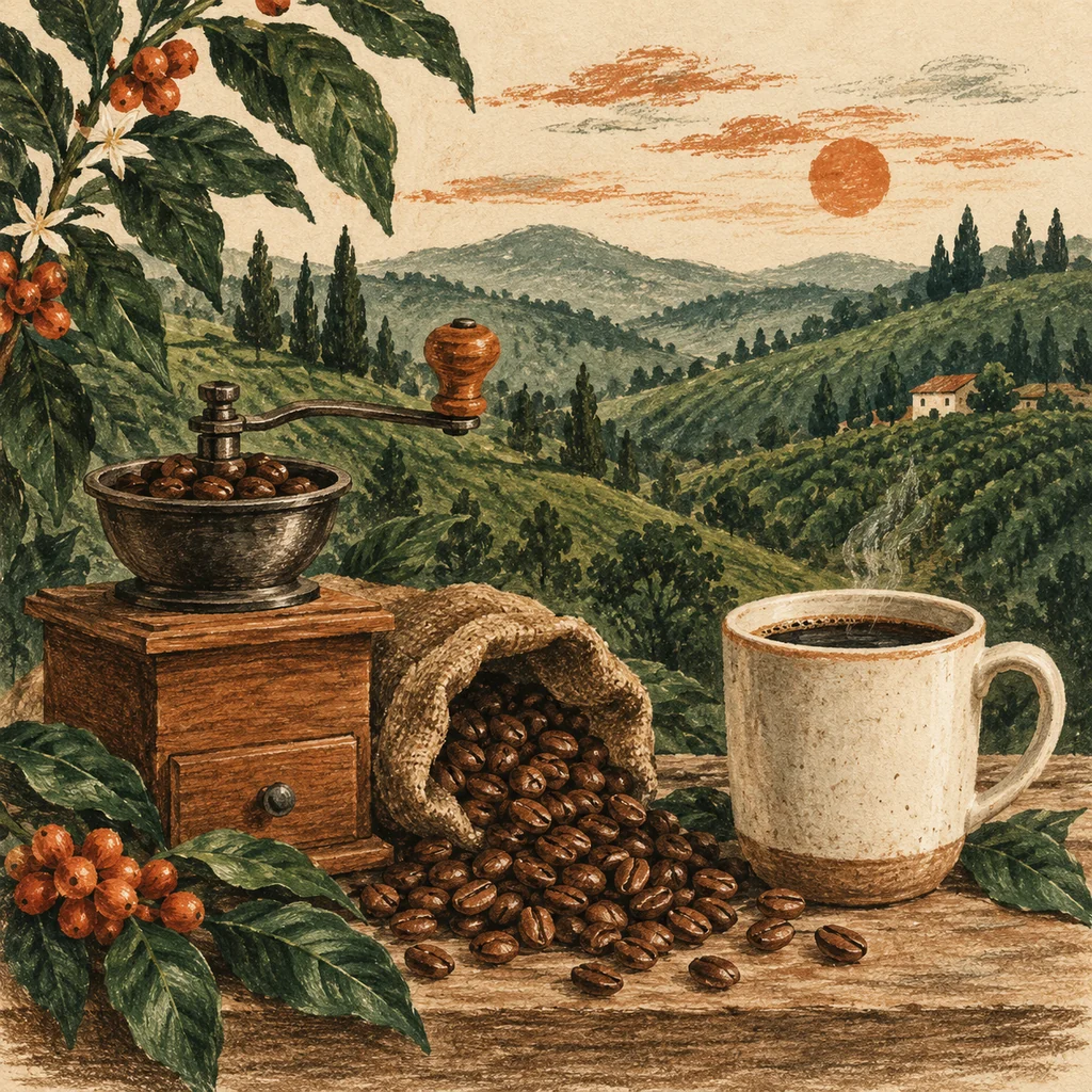 Upvote illustration representing Level Ground Peru Coffee; not an exact product depiction
