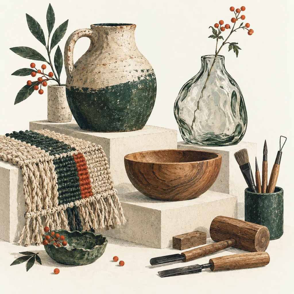 Upvote concept illustration of craft galleries and artist directory; not the actual work or venue
