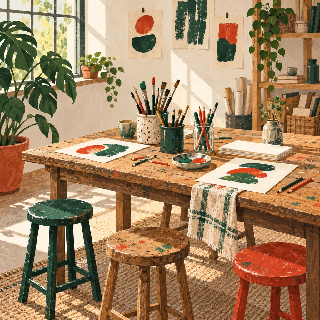 Upvote concept illustration of drop-in art and creative programs; not the actual work or venue