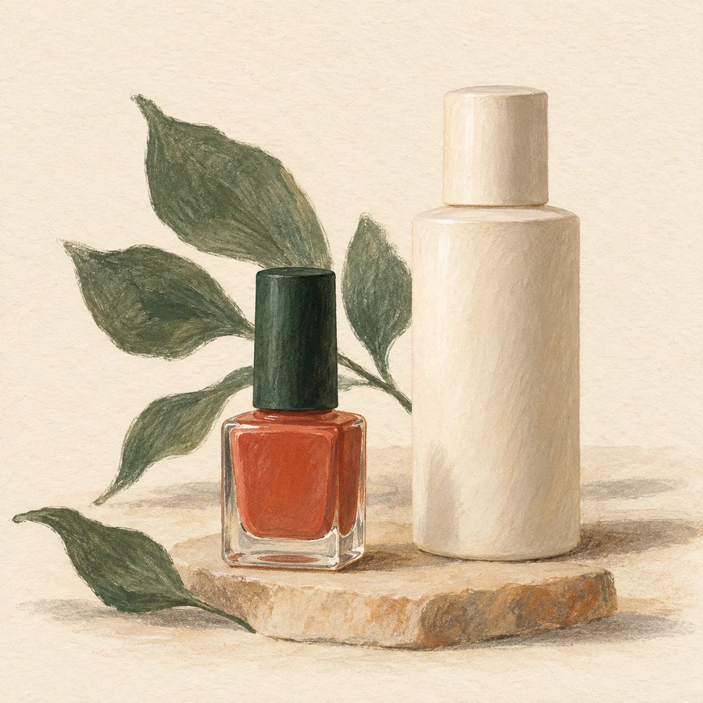 Original concept illustration of plain soap and shampoo bars beside a simple pouring mould.