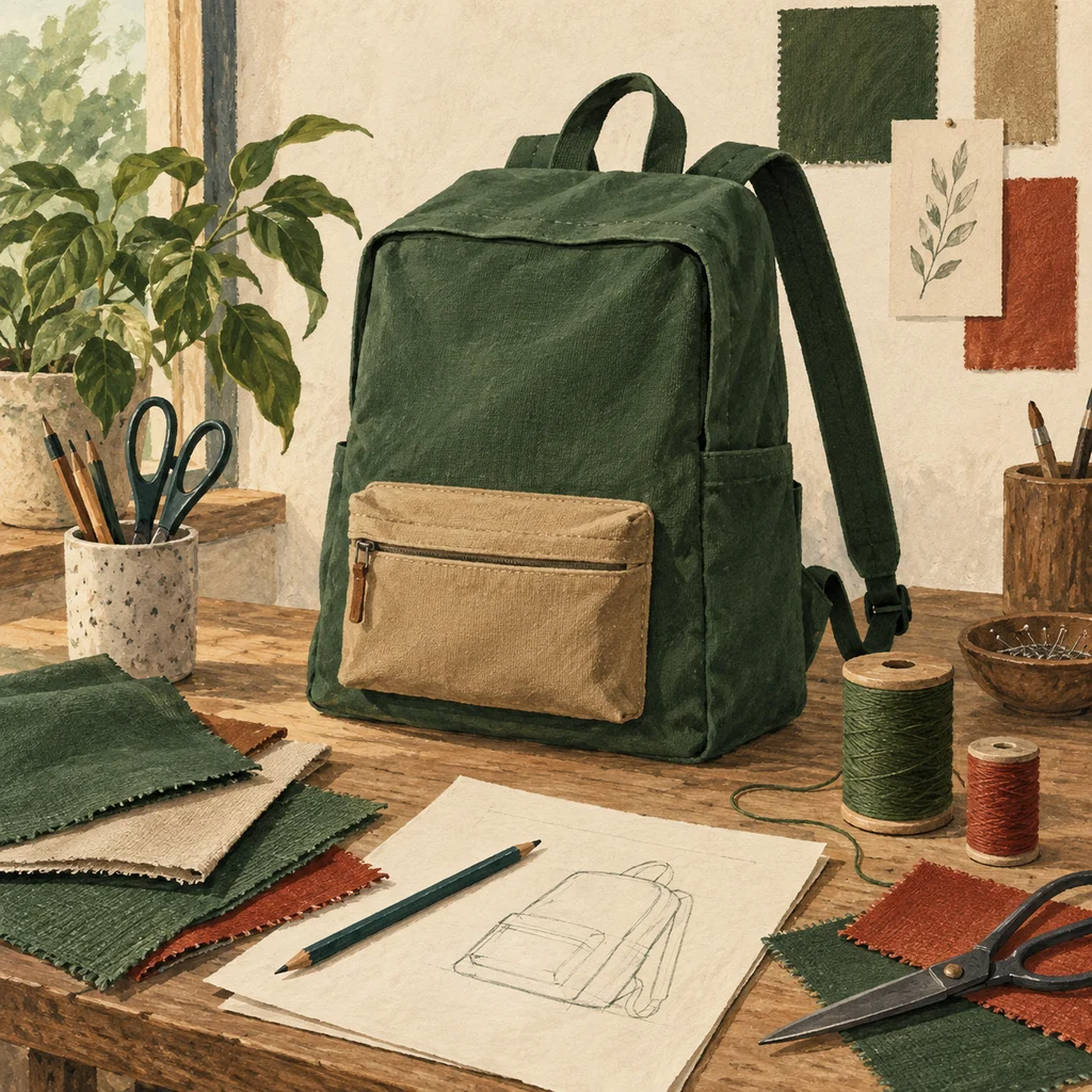 Upvote concept illustration of backpacks and everyday bags; not the maker’s actual products, artwork or venue.