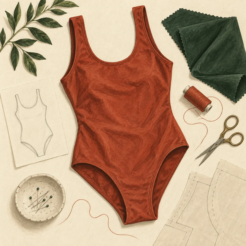Upvote concept illustration of swimwear and one-piece suits; not the maker’s actual products, artwork or venue.