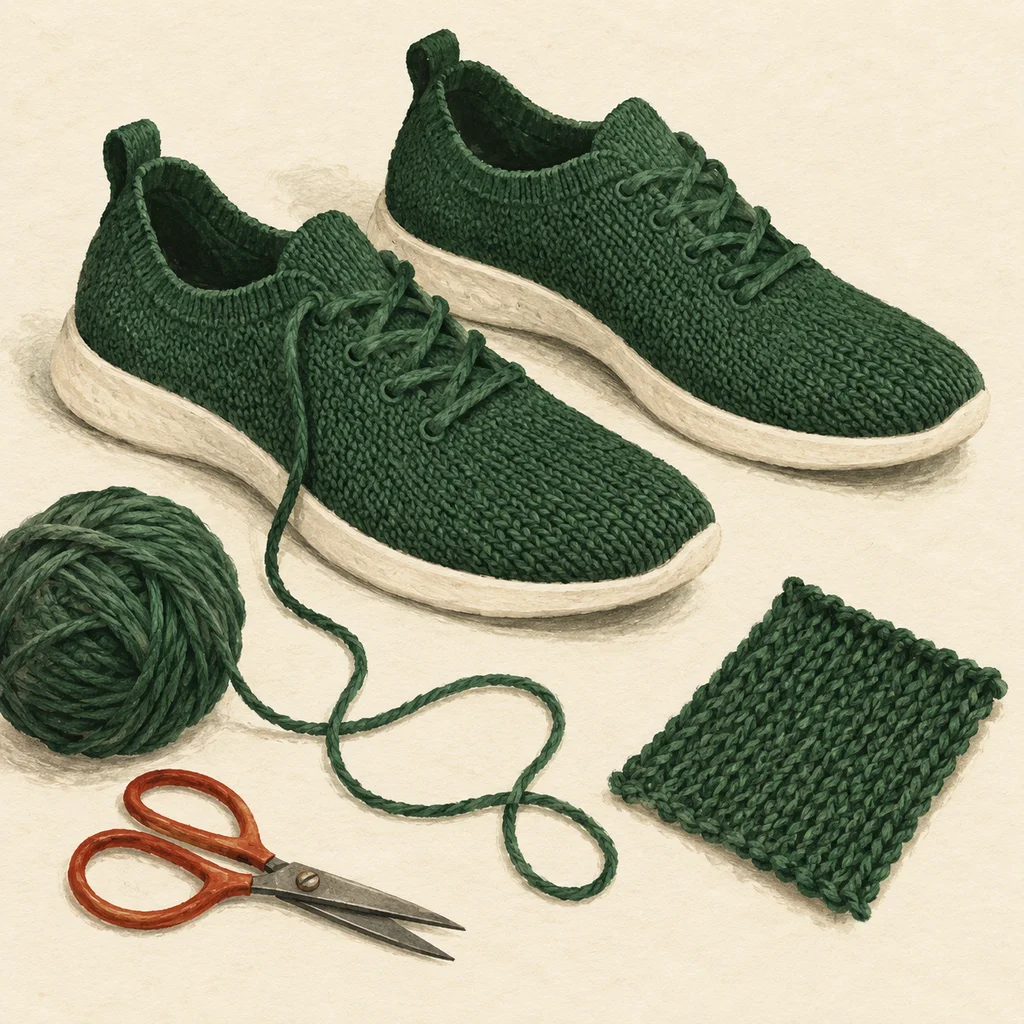 Upvote concept illustration of knitted everyday footwear; not the maker’s actual products, artwork or venue.